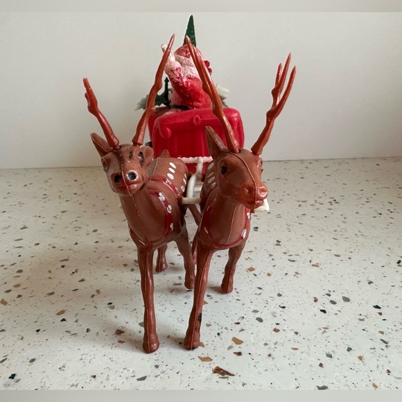 VTG Christmas Santa & Sleigh with‎ Deer Plastic Holiday Decor Made in Hong Kong - Picture 6 of 10